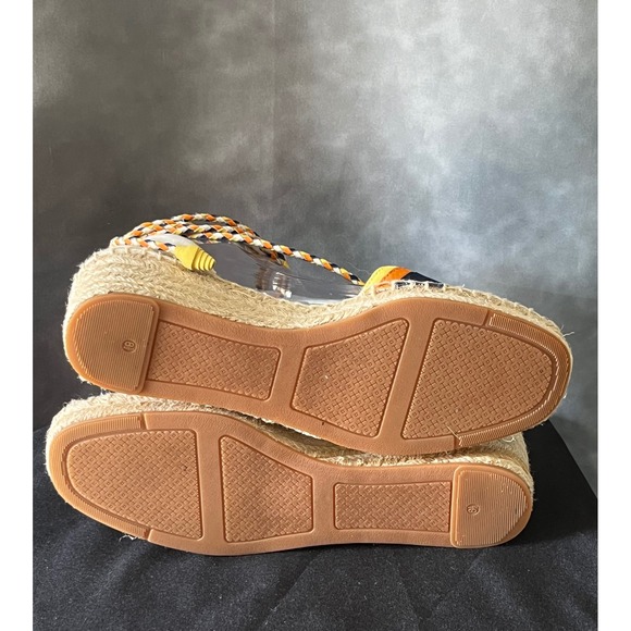 Tory Burch Laguna Espadrille Wedge Ankle Wrap‎ Sandal Logo Canvas Neutral Summer - Picture 9 of 10